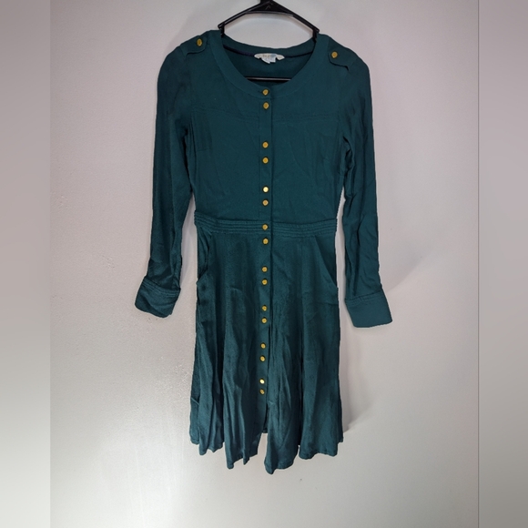Boden Emerald Green 2P Knee Length Dress With Gold Buttons - Picture 1 of 9